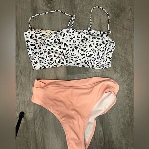 small pink and cheetah high waisted bikini set